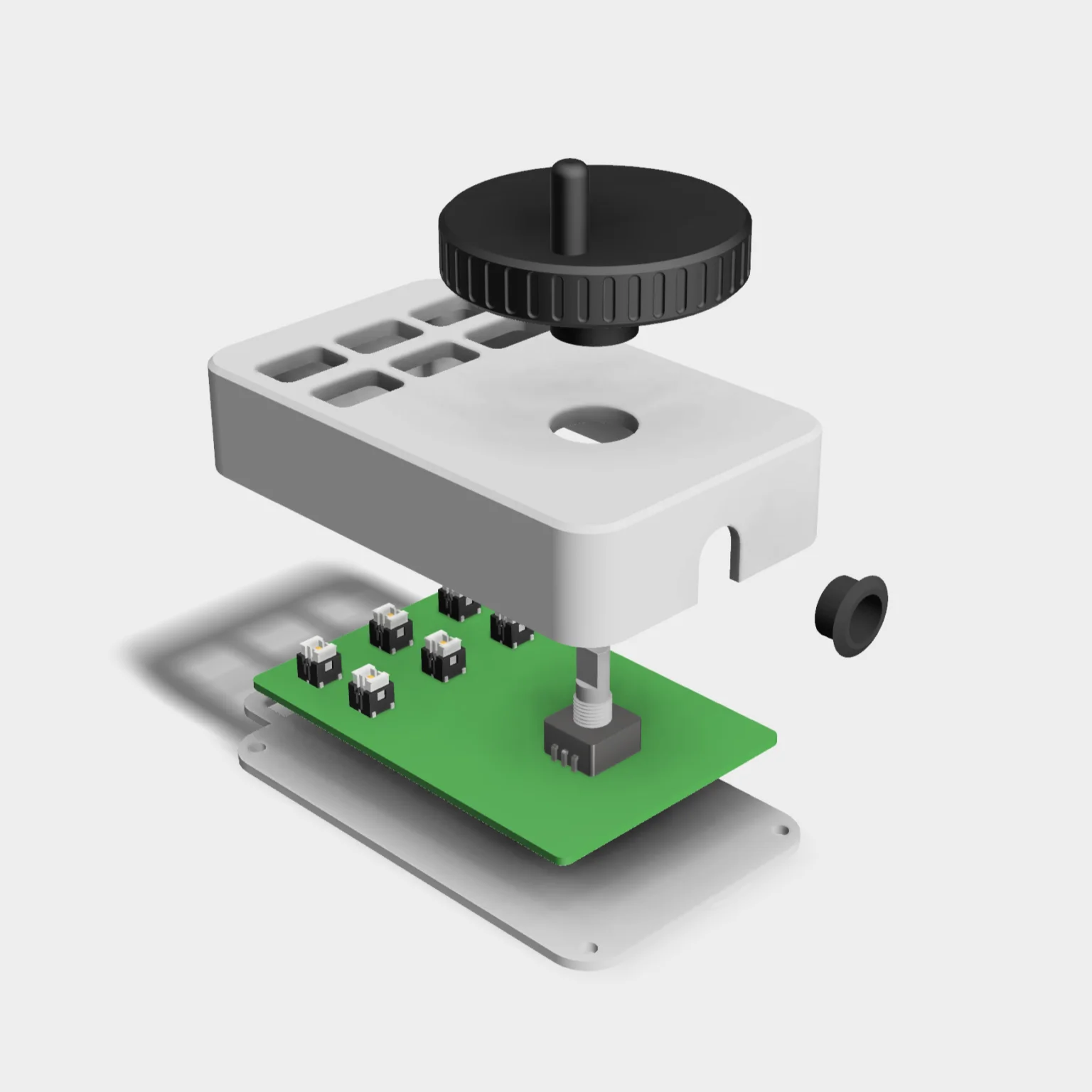 Exploded view of a handheld remote enclosure